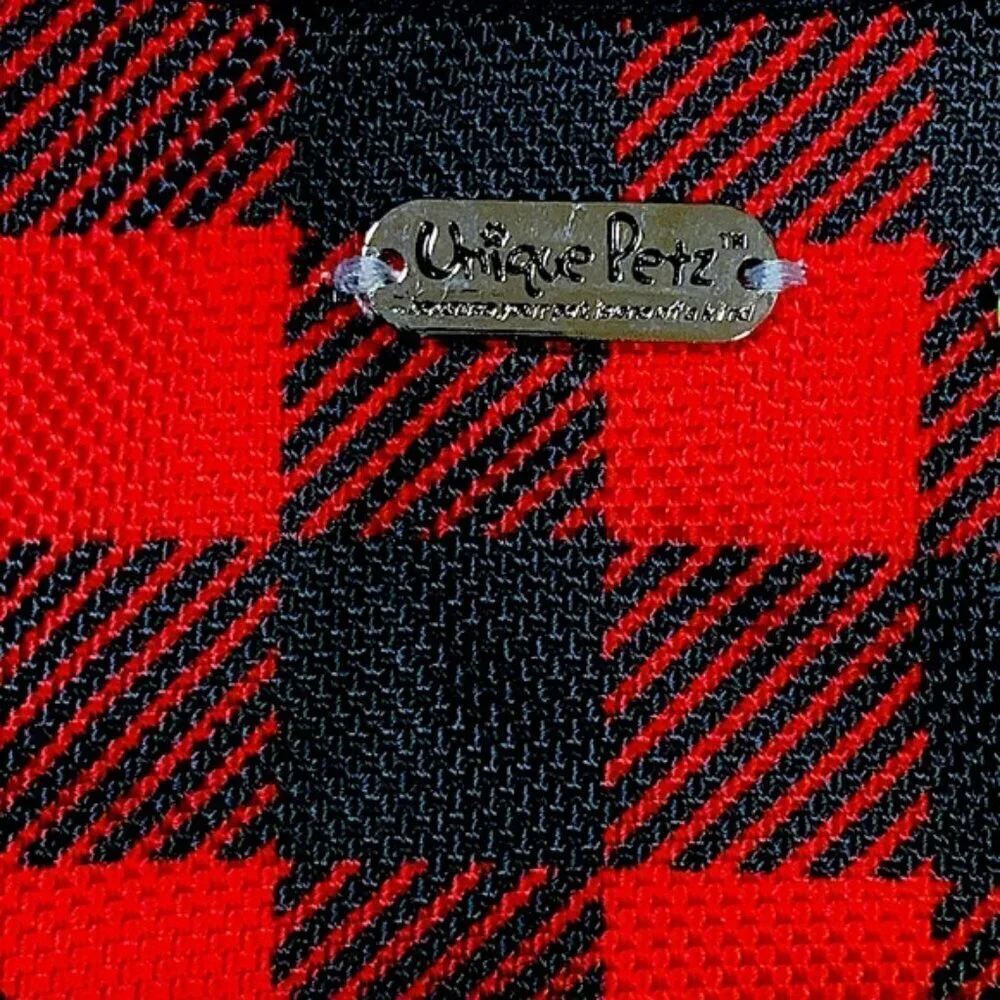 Unique Petz Dog Harness Medium Red Black Tartan Plaid Comfy Adjustable Size M
